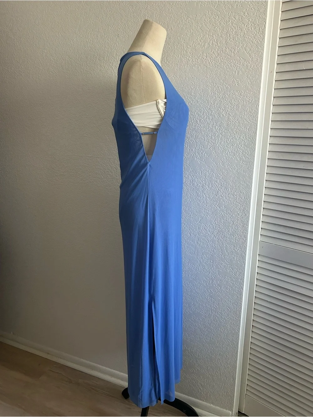 Caroline Constas Luxury Resort Ocean Blue Mesh Sleeveless Coverup Maxi Dress
